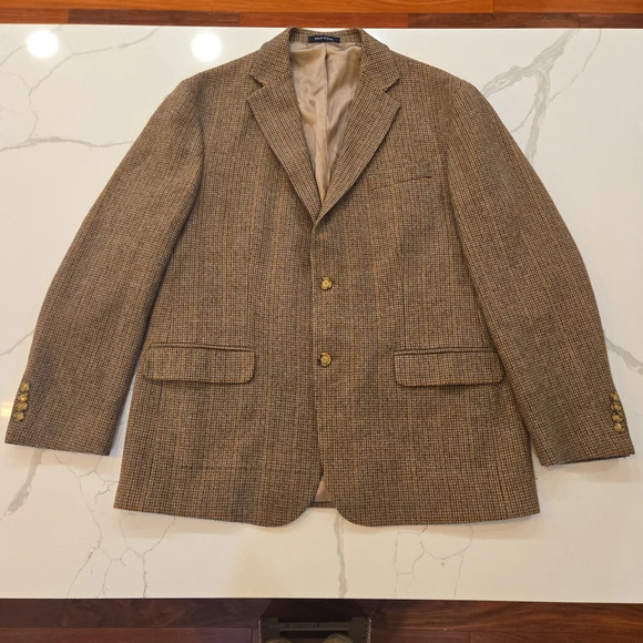 Vintage LambsWool Plaid Tweed Preppy Blazer Sports Jacket Brown Size 44 - Picture 1 of 16